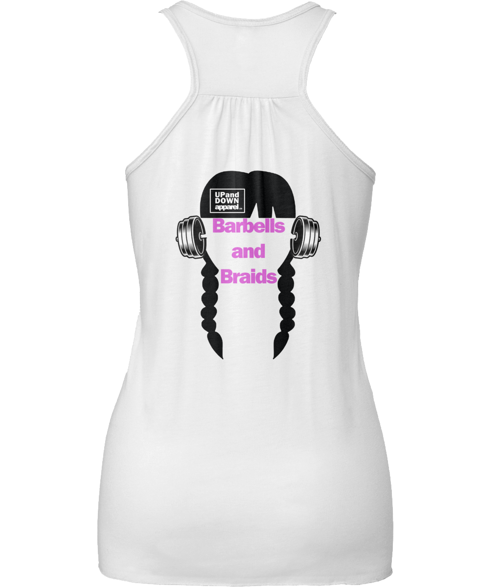 Barbells and Braids Flowy Racer Back Tank - Logo Front