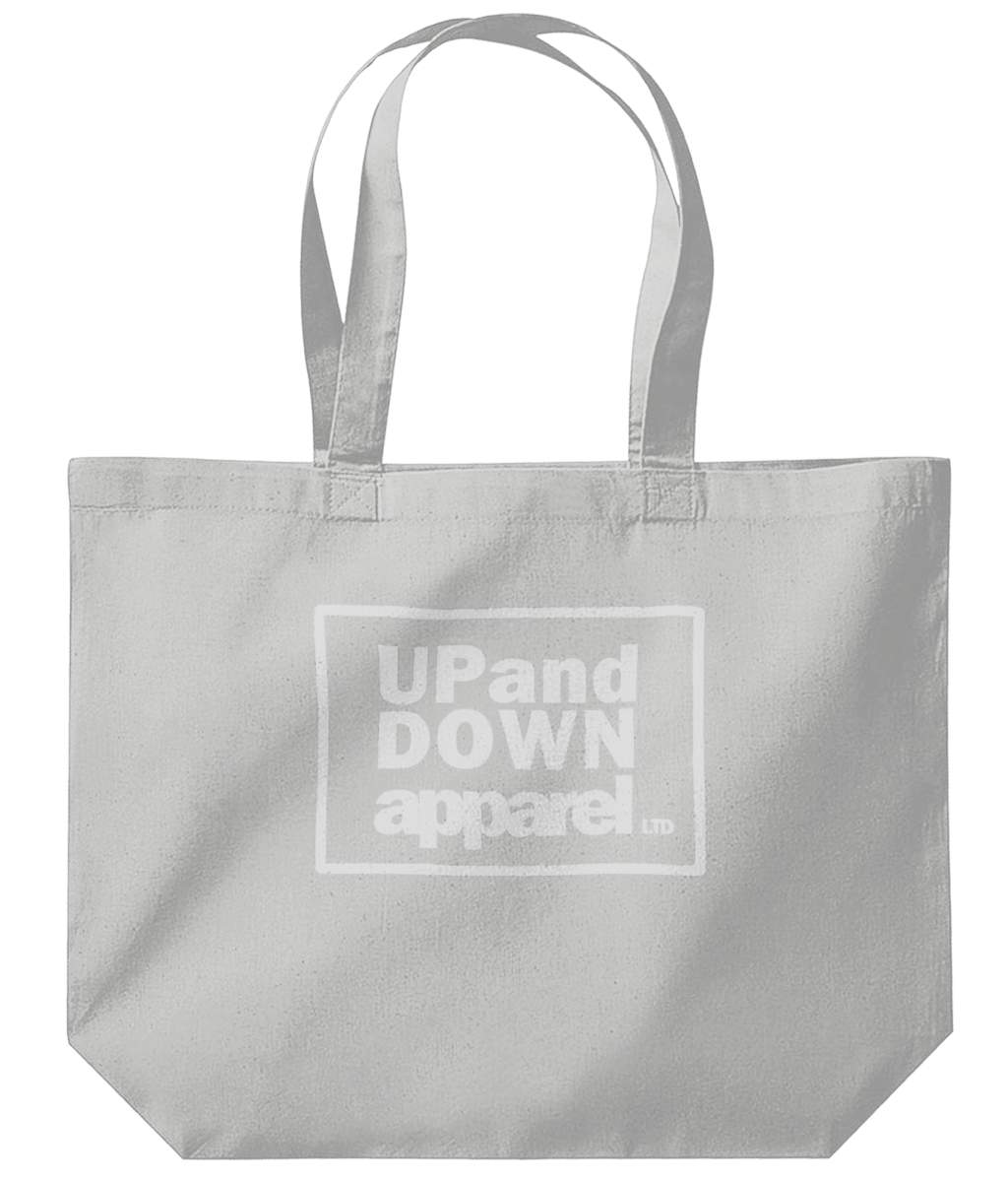 Tote bag with large logo.