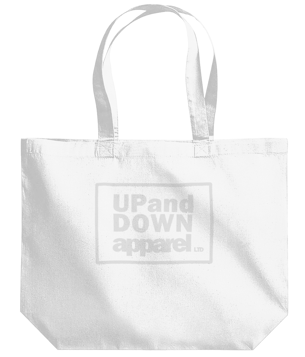 Tote bag with large logo.