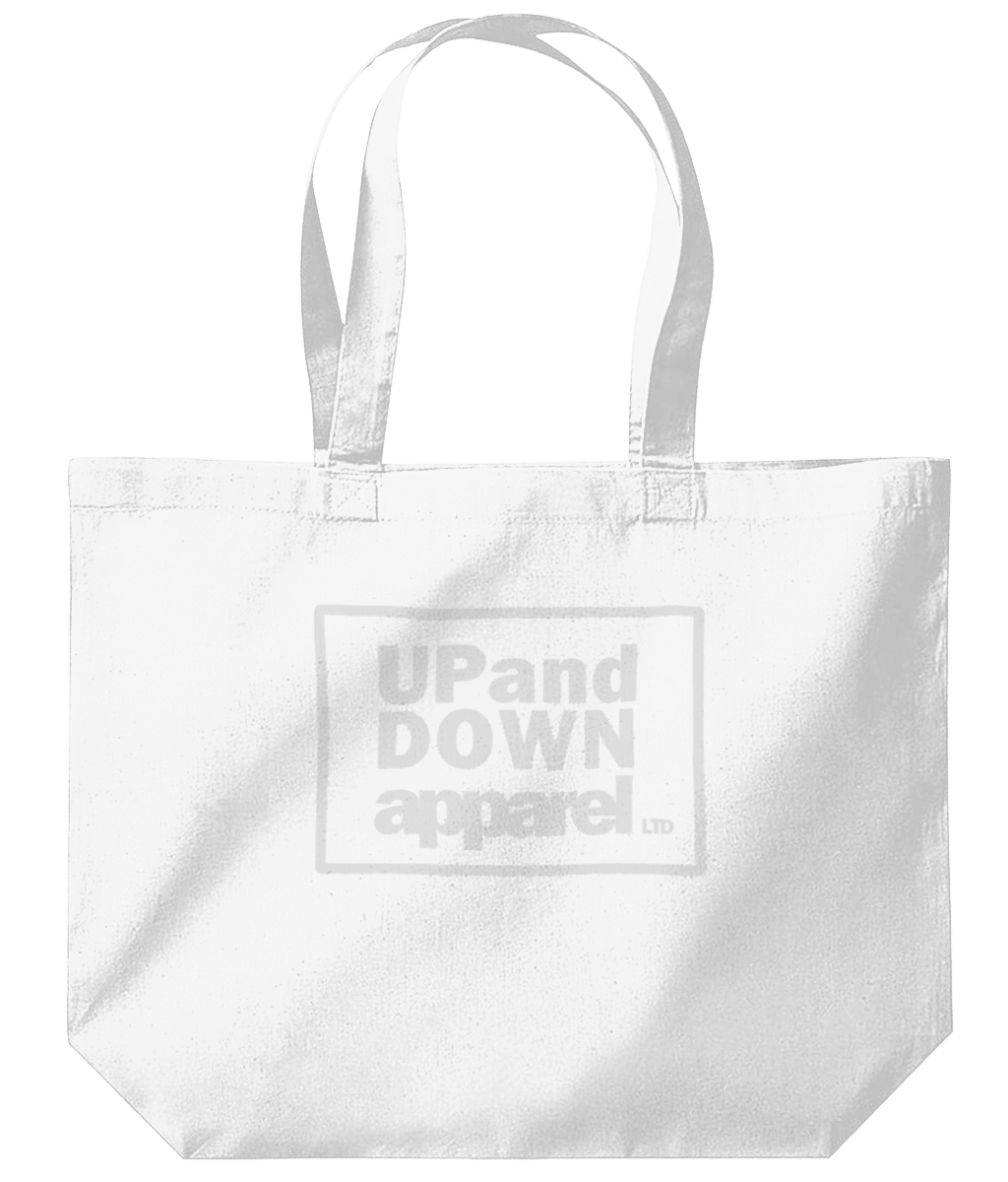 Tote bag with large logo.