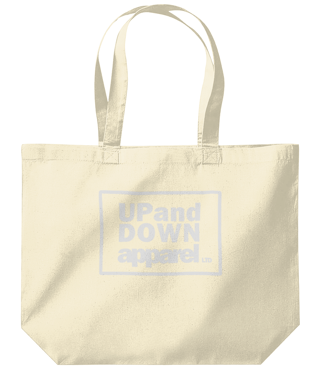 Tote bag with large logo.